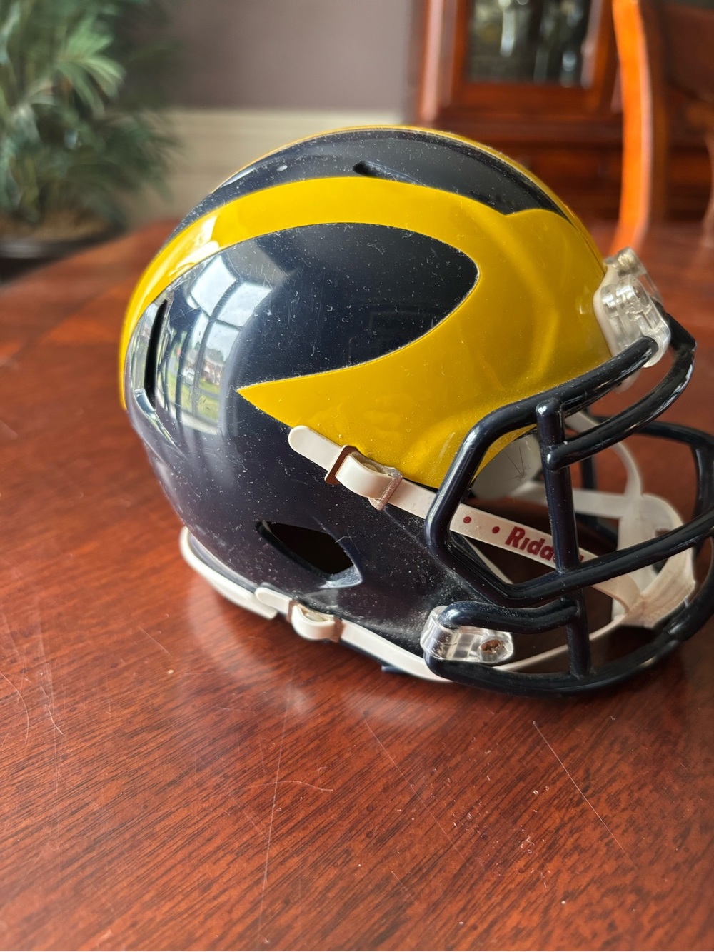 Navy and Yellow Mini Football Helmet - Riddell Style
